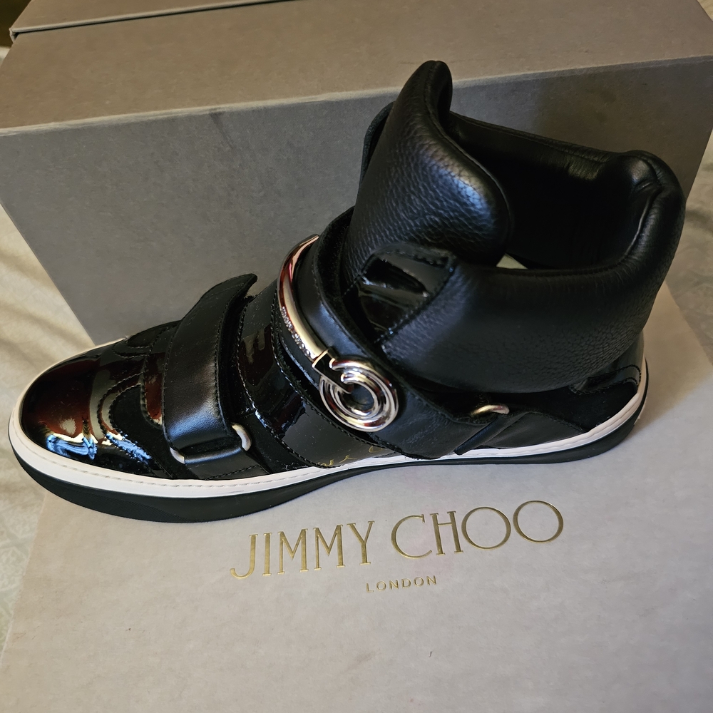 A Limited Edition Jimmy Choo Black and Silver High-Top Sneakers ( Worn 3 Times)